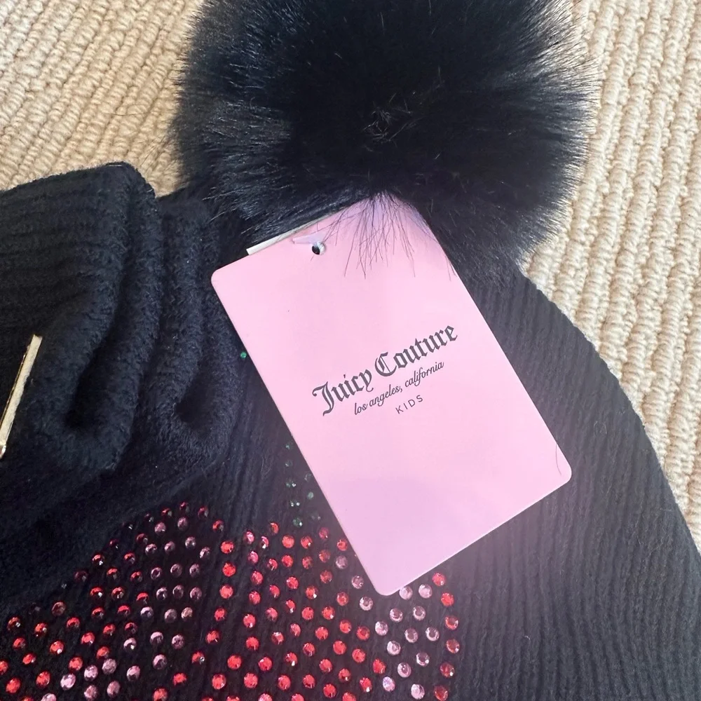 New kids Juicy Couture Black Beanie and Gloves Set 🍒